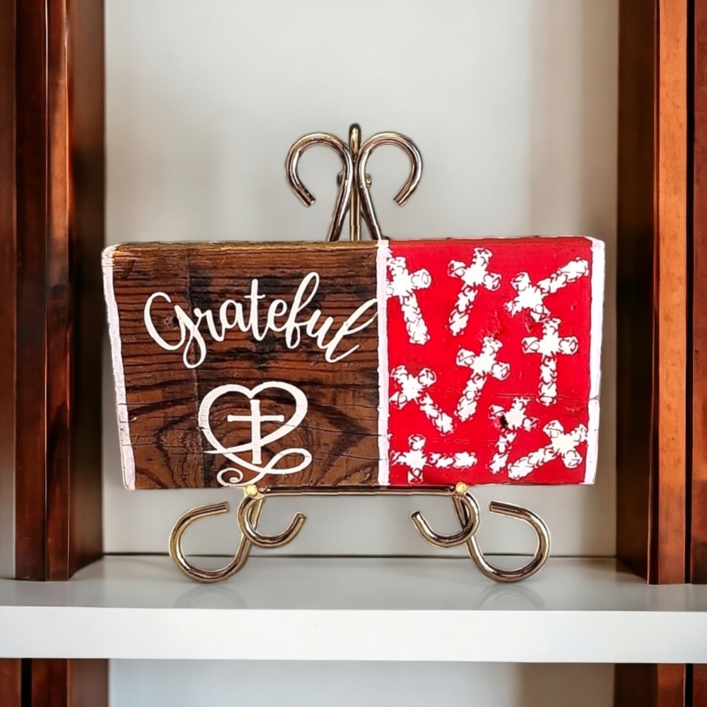 Handpainted GRATEFUL sign, with Crosses on reclaimed wood!